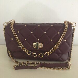 Badgley Mischka Vegan Leather Quilted Studded Crossbody Bag Plum NWT